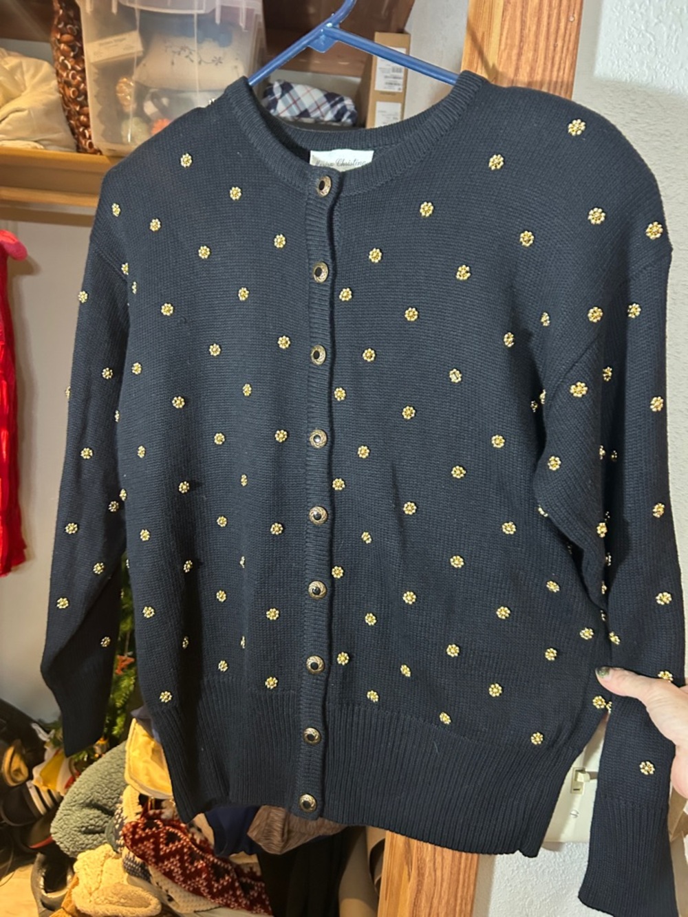 Marisa Christina Black Cardigan with Gold Dot Embellishments